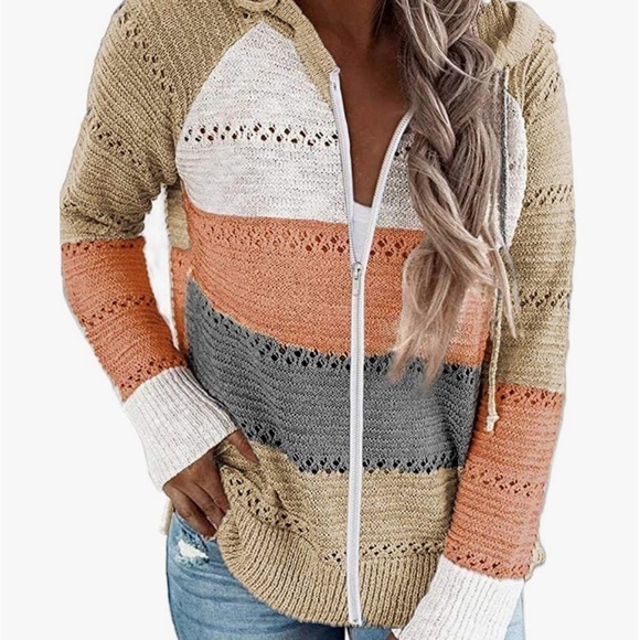 Women’s Lightweight Color Block Full Zip Hooded Sweater Size Medium - Picture 1 of 9